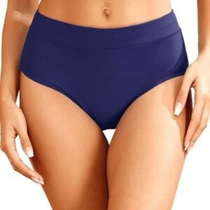 Navy Blue High-Waist Bikini with Textured Fabric, New w Liner